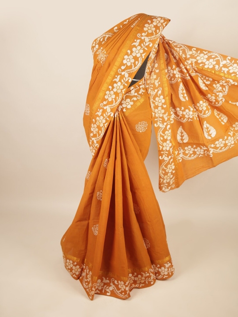 Pothys Mustard & White Floral Printed Pure Cotton Saree