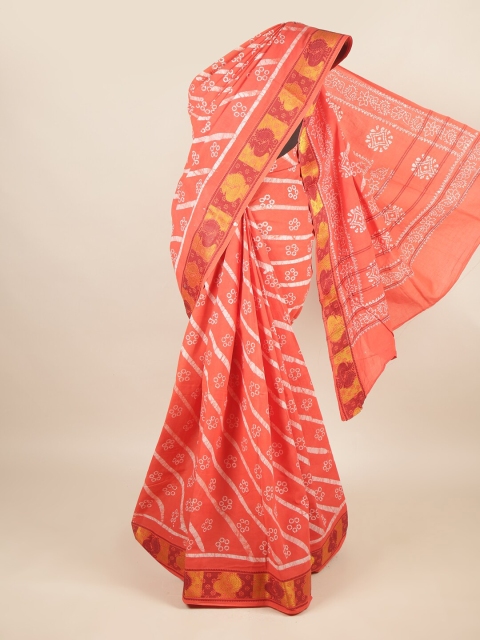 Pothys Pink & White Ethnic Motifs Pure Cotton Saree