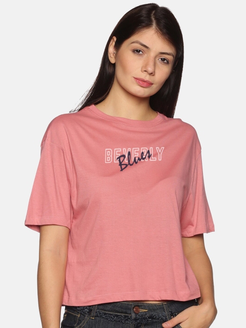 BEVERLY BLUES Women Rose Typography Printed Drop-Shoulder Sleeves Boxy T-shirt