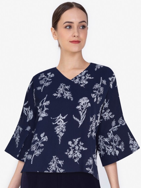 ZALORA WORK Women Blue Floral Printed Wrap Top