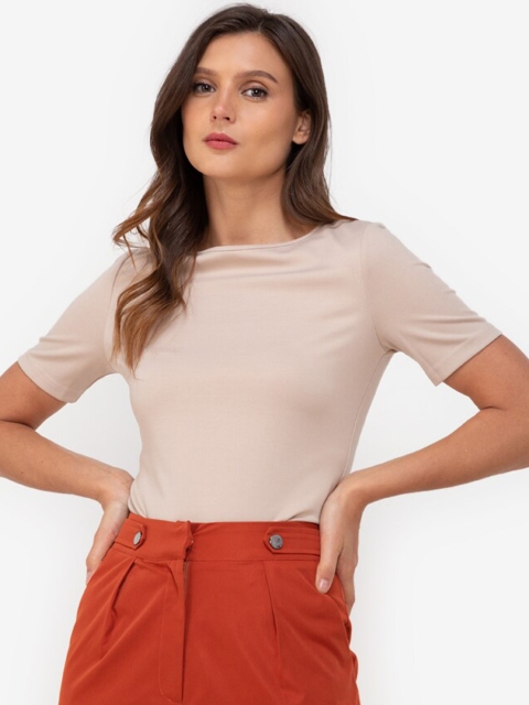 ZALORA WORK Beige Boat Neck Top