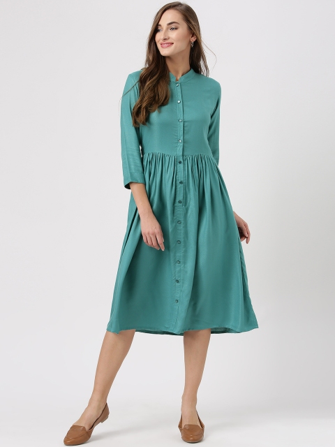 Marie Claire Women Green Solid Shirt Dress