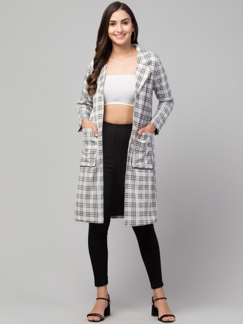 Orchid Blues Women Grey & Black Checked Overcoat