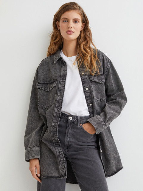 H&M Women Grey Pure Cotton Denim Shirt
H&M Women Grey Pure Cotton Denim Shirt