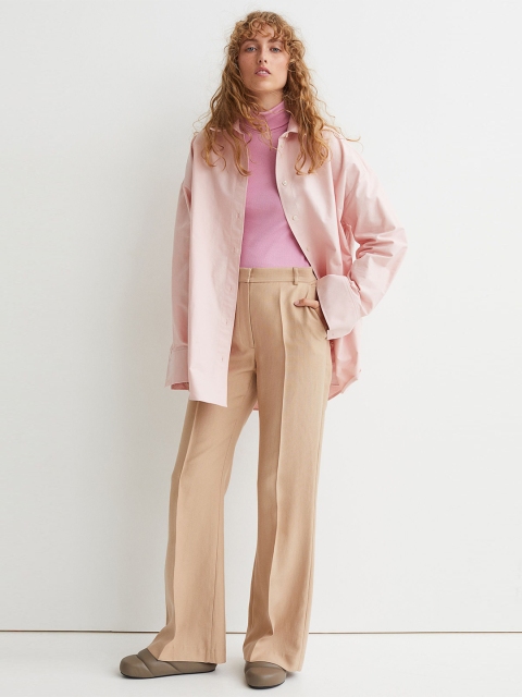 H&M Women Pink Oversized Pure Cotton Shirt