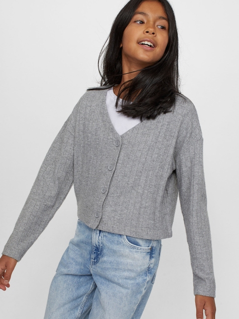 H&M Girls Grey Ribbed Cardigan