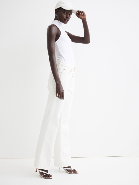 H&M Women White Solid Polo-Neck Top