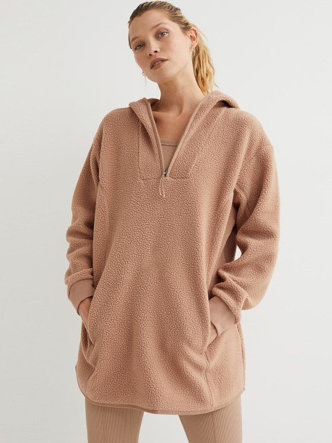 H&M Women Beige Oversized Faux Shearling Outdoor Jacket