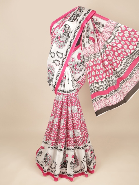 Pothys White & Pink Pure Cotton Saree