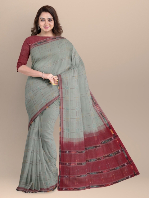 APCO Grey & Red Woven Design Pure Cotton Saree