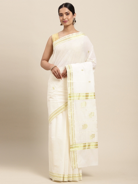 Thara Sarees Off White & Golden Handloom Ethnic Motifs Zari Pure Cotton Kasavu Saree
Thara Sarees Off White & Golden Handloom Ethnic Motifs Zari Pure Cotton Kasavu Saree