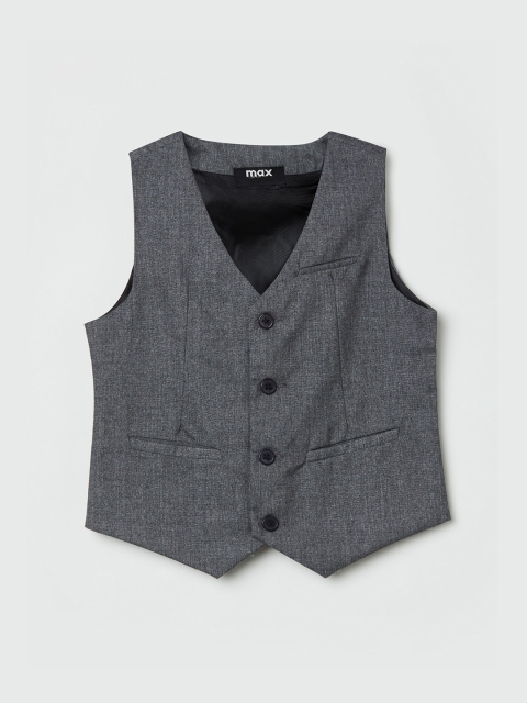 max Boys Grey Solid Woven Design Cotton Waistcoat