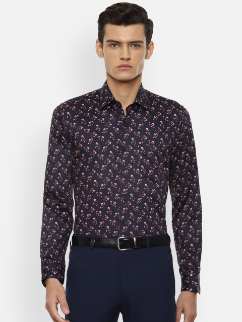 Van Heusen Men Navy Blue Slim Fit Floral Printed Pure Cotton Formal Shirt