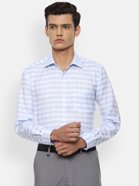Van Heusen Men Blue Horizontal Stripes Checked Formal Shirt