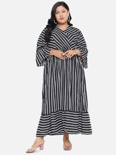 BEYOUND SIZE - THE DRY STATE Women Black Striped Maxi Dress