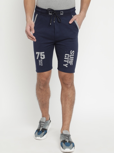 V2 Value & Variety Men Blue & Grey Typography Cotton Shorts