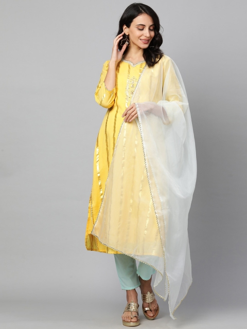 FASHOR Women Yellow Embroidered Pleated Pure Cotton Kurta with Trousers & With Dupatta
FASHOR Women Yellow Embroidered Pleated Pure Cotton Kurta with Trousers & With Dupatta