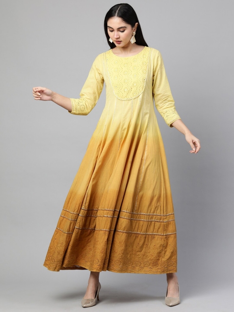FASHOR Mustard Yellow Ombre Ethnic Maxi Dress