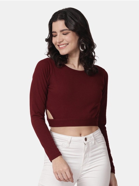 Selvia Maroon Scuba Styled Back Crop Top
