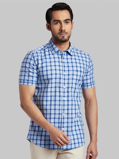 Parx Men Blue Slim Fit Checked Casual Shirt