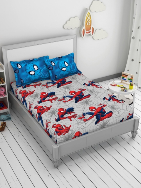 CORE Designed by SPACES Blue & Grey 144 TC Queen Bedsheet with 2 Pillow Covers