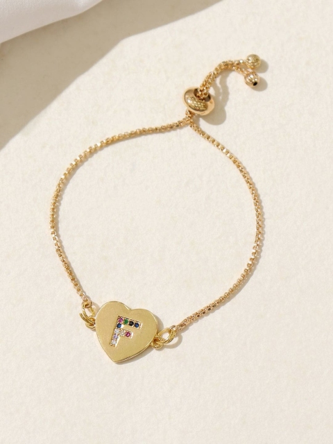 Pipa Bella Women Gold-Toned Sterling Silver Cubic Zirconia Heart Shaped F Initial Bracelet
Pipa Bella Women Gold-Toned Sterling Silver Cubic Zirconia Heart Shaped F Initial Bracelet