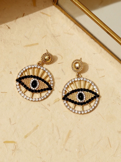 Pipa Bella Gold-Toned & Black Circular Evil Eye Semiprecious Stones Studded Drop Earrings
Pipa Bella Gold-Toned & Black Circular Evil Eye Semiprecious Stones Studded Drop Earrings