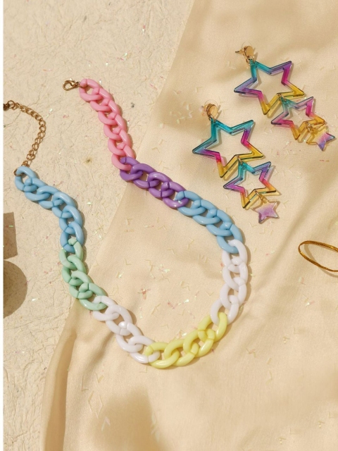 Pipa Bella Women Multicoloured Rainbow Star Dangler Earrings and Chain Necklace Set, Multi
Pipa Bella Women Multicoloured Rainbow Star Dangler Earrings and Chain Necklace Set, Multi