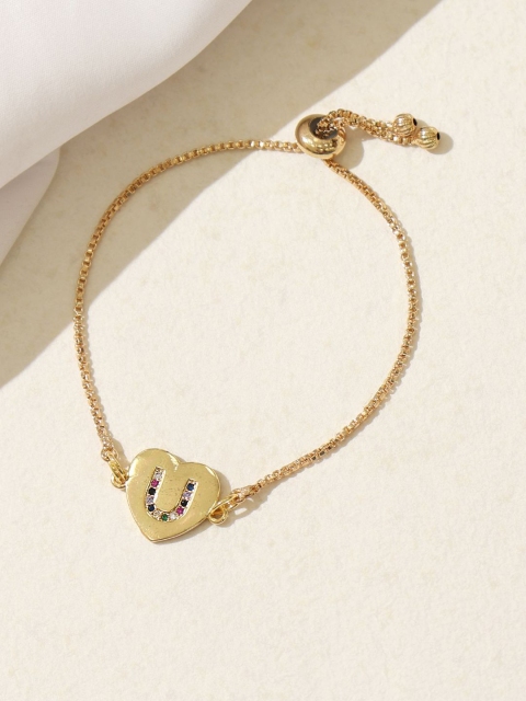 Pipa Bella Women Gold-Toned Sterling Silver Cubic Zirconia Heart Shaped U Initial Bracelet
Pipa Bella Women Gold-Toned Sterling Silver Cubic Zirconia Heart Shaped U Initial Bracelet
