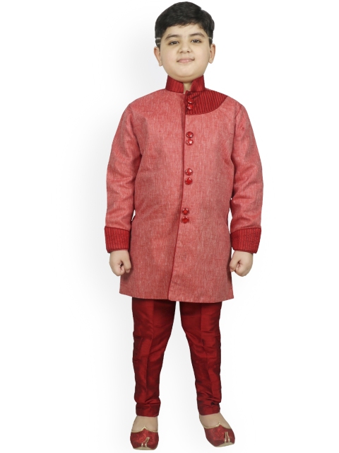 SG YUVRAJ Boys Maroon & Pink Sherwani Set
