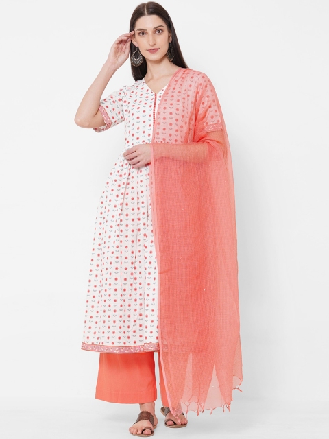 KAMI KUBI Women White & Peach Floral Printed Pure Cotton Kurta With Palazzos & Dupatta
KAMI KUBI Women White & Peach Floral Printed Pure Cotton Kurta With Palazzos & Dupatta