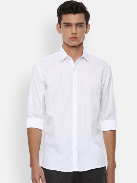 V Dot Men White Slim Fit Striped Casual Shirt