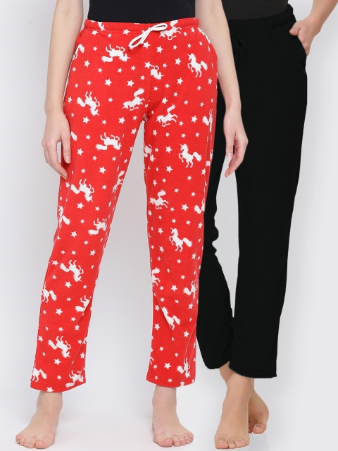 Kanvin Women Pack Of 2 Lounge Pants, Red