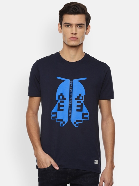 VAN HEUSEN DENIM LABS Men Navy Blue Typography Printed T-shirt