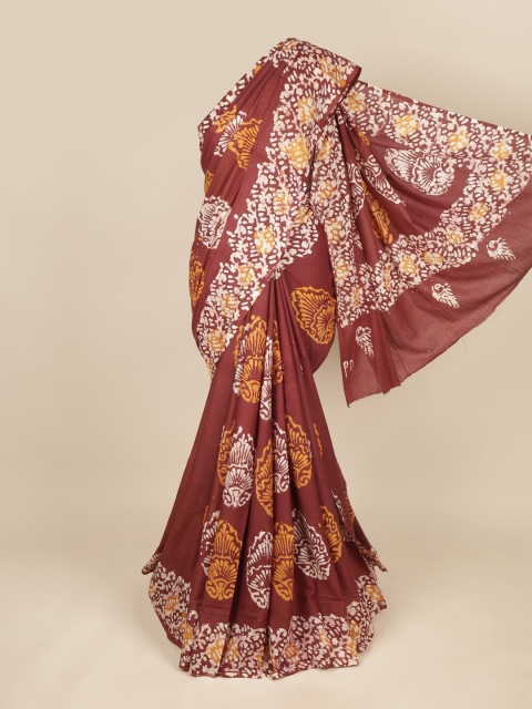 Pothys Brown & White Batik Pure Cotton Saree