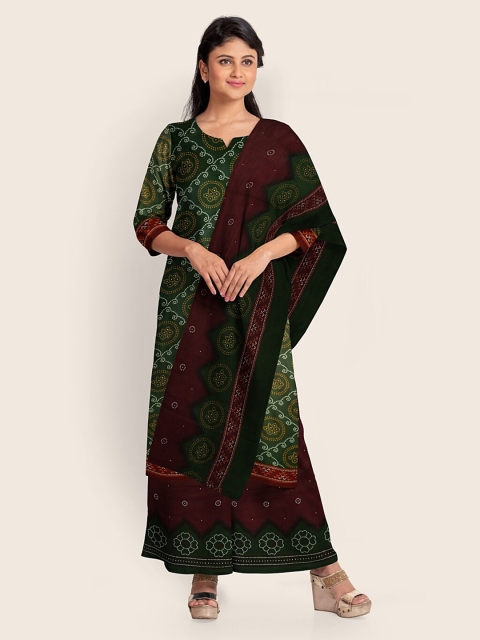 Pothys Green & Maroon Printed Unstitched Dress Material