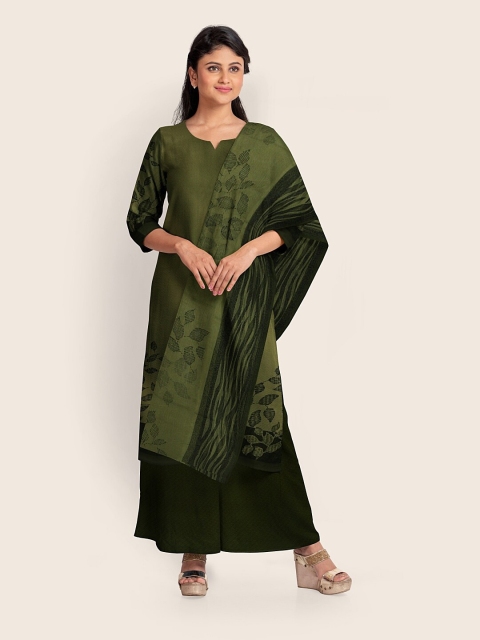 Pothys Women Green Printed Unstitched Dress Material