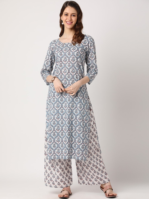 THE NKS PLUS Women Grey &Off-White Ethnic Motifs Printed Pure Cotton Kurta with Palazzos
THE NKS PLUS Women Grey &Off-White Ethnic Motifs Printed Pure Cotton Kurta with Palazzos