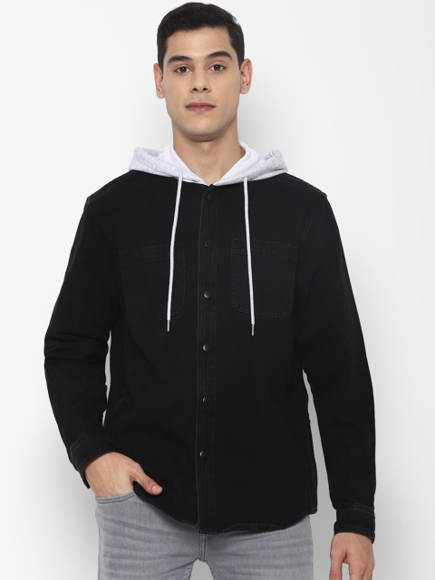 FOREVER 21 Men Black Hooded Denim Jacket