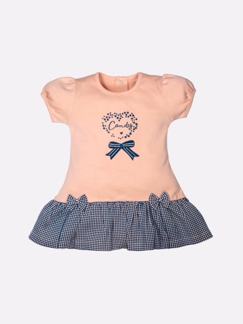 BABY GO Peach-Coloured & Navy Blue Drop-Waist Dress