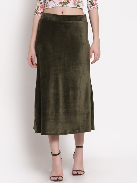 Westwood Women Olive Green Coloured Corduroy A-Line Midi Skirt