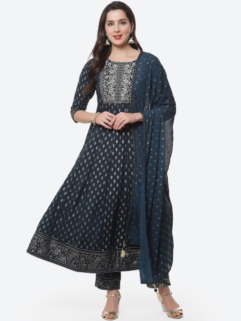 Meena Bazaar Women Navy Blue Ethnic Motifs Pure Cotton Kurta with Trousers & Dupatta
Meena Bazaar Women Navy Blue Ethnic Motifs Pure Cotton Kurta with Trousers & Dupatta