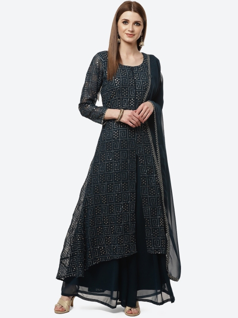 Meena Bazaar Women Teal Blue Ethnic Motifs Layered Kurta with Sharara & With Dupatta
Meena Bazaar Women Teal Blue Ethnic Motifs Layered Kurta with Sharara & With Dupatta