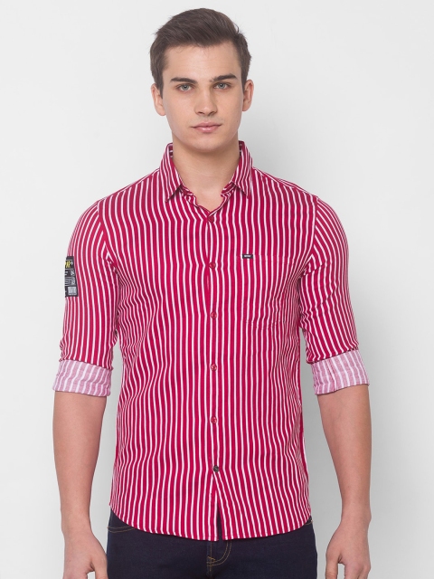 SPYKAR Men Magenta Striped Casual Shirt