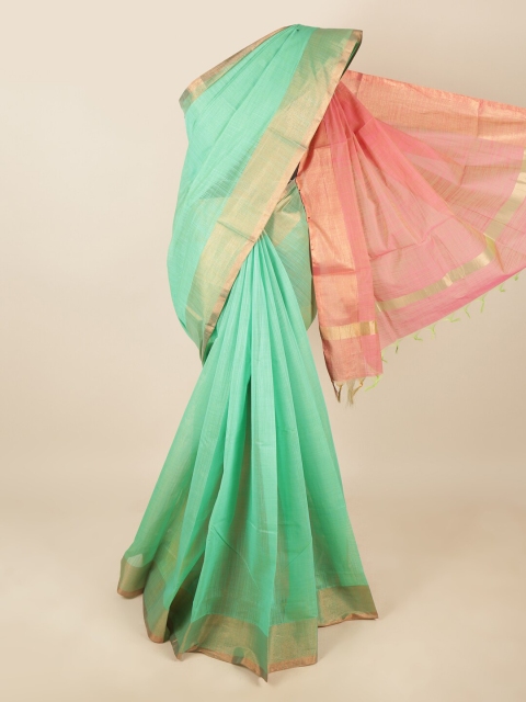 Pothys Green & Pink Zari Silk Cotton Saree