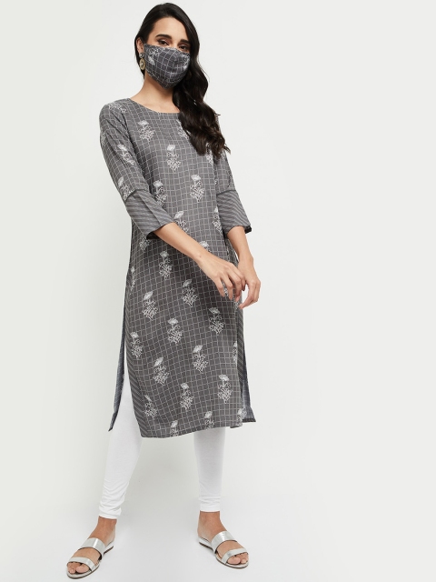 max Women Grey Printed Kurta