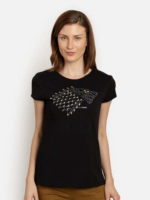 Free Authority Game Of Thrones Featured Women Black Typography Printed T-shirt