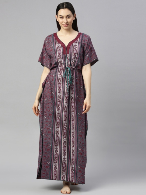 GOLDSTROMS Maroon Printed Maxi Nightdress