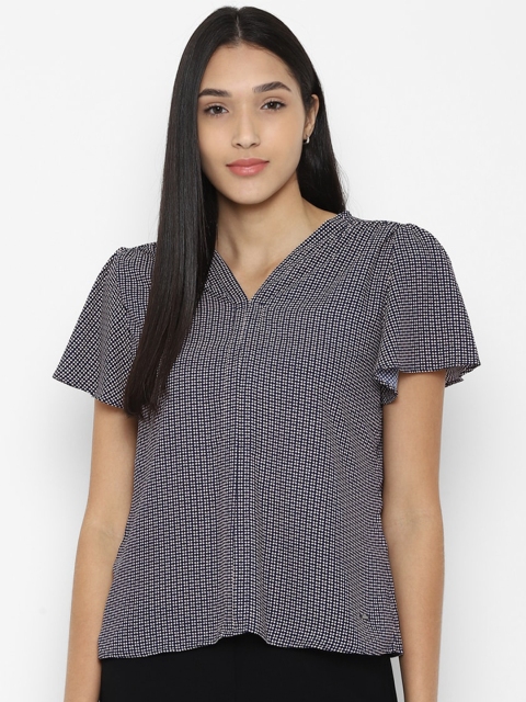 Allen Solly Woman Women Blue & Pink Geometric Print V-neck Top