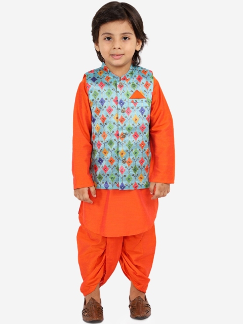 Lil Peacock Boys Coral Orange Floral Printed Kurta with Dhoti Pants & with Nehru Jacket
Lil Peacock Boys Coral Orange Floral Printed Kurta with Dhoti Pants & with Nehru Jacket